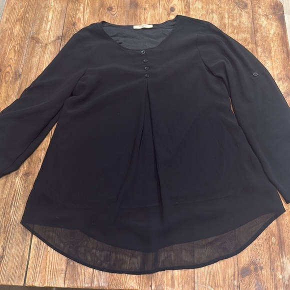 Cestyle Layered Black Holiday Blouse Sheer Sleeves Fold Up Garter. EUC Women’s M - Picture 6 of 9